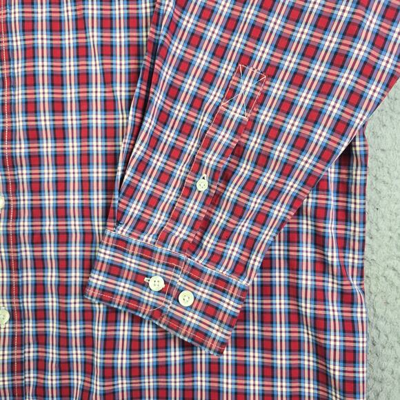 L.L. Bean Button Front Shirt Men's Large Red Blue Plaid Casual Preppy Patriotic - Picture 3 of 11